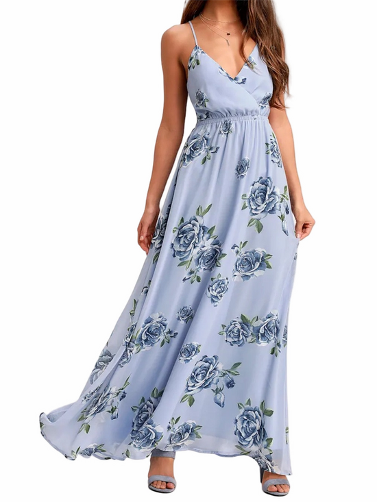 Lulus Dresses & Skirts - Lulu’s Kind And Loving Light Blue Floral Backless Maxi Dress Size Small